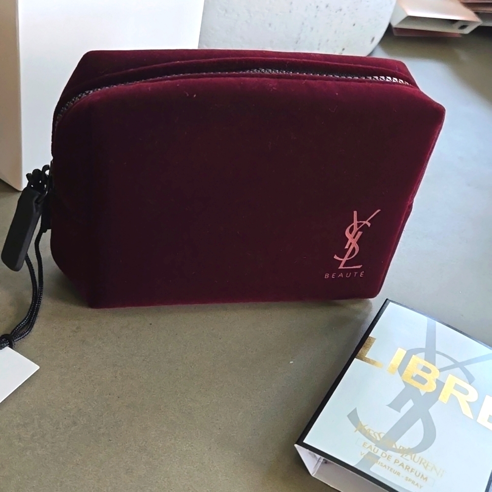 Brand New never used YVES SAINT LAURENT bag burgundy zipper YSL pouch bag &Libre